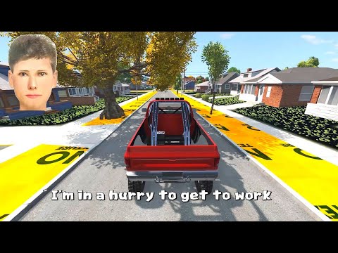 Transparent concrete cube on the road, accident BeamNG Drive