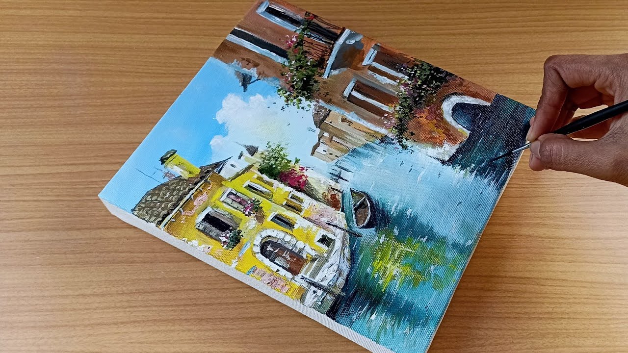 How to paint Venice City With Texture//Easy Acrylic painting tutorial Step By Step