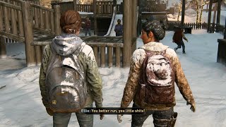 Ellie and Dina playing snowball fight screenshot 2