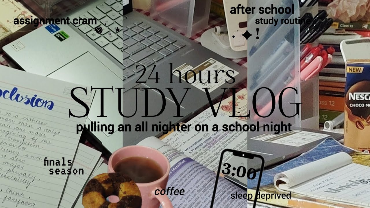 24 hr study vlog💌pulling all an nighter,after school routine,cram with ...