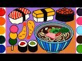 Sushi japanese food jelly coloring  painting  mewarnai sushi udon  satisfying