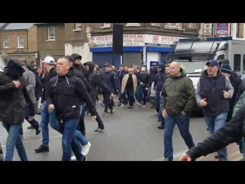 Hooligans charge Millwall fans FA cup v Spurs