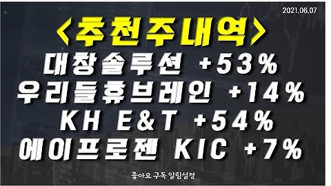 [추천주내역] 대창솔루션  53%, 우리들휴브레인  14%, KH E&T  54%, 에이프로젠 KIC  7% / 매수타점 복기   현시점 주요 관전포인트는?