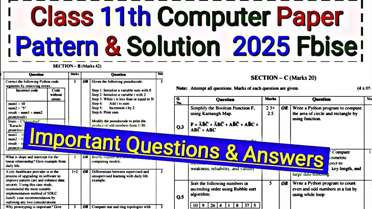 Computer class 11th Paper Pattern & Solution | class 11th computer ...