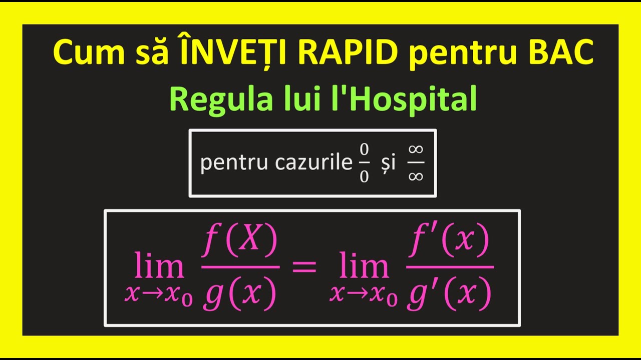 Cum sa iei bacul la mate regula lui l'Hospital clasa 11 limite caz 0 pe 0(Invata Matematica Usor)