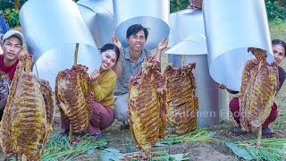 Roasted Pig  Skeleton With Zinc Using Straw Fire Burning in My Country - Survival Cooking Pig Rib