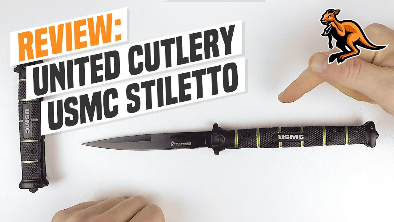 Review United Cutlery Usmc Stiletto Linerlock Folding Knife Youtube
