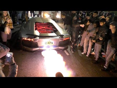 This Lamborghini Aventador is literally ON FIRE, HUGE FLAMES!