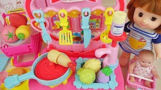 Kitchen and food cooking toys and baby doll play