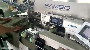 RAMBO RM-330QS, Automatic pocket setter testing before delivery, Uniqlo OEM factory from Indonesia