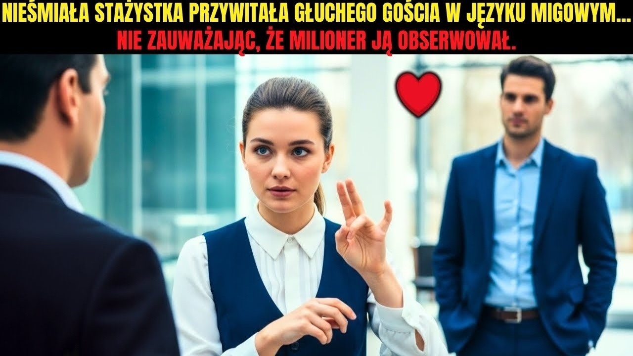 Nieśmiała stażystka przywitała głuchego gościa w języku migowym… nie zauważając, że milioner ją