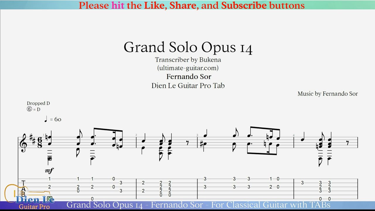Grand Solo Opus 14 - Fernando Sor - For Classical Guitar with TABs