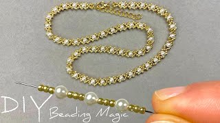 Easy Beaded Necklace: How to Make a Pearl Necklace using Seed Beads | Xoxo Beaded Choker Necklace