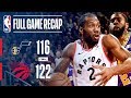 Full Game Recap Jazz Vs Raptors Kawhi Scores Career High