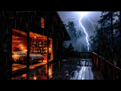 Cozy Cabin Night 🌲 Heavy Rain & Gentle Thunder Sounds for Deep Sleep ...