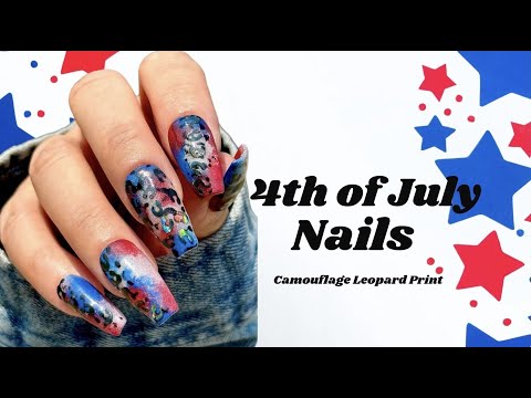 4th of July Nails || Camouflage Leopard Print Nails || Dip Powder || Nails At Home || Ombre Nails