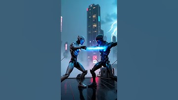 Epic AI Robot Duel in the Rain – Cyberpunk Rooftop Showdown #Cyberpunk #SciFiShort #AIVideo #shorts