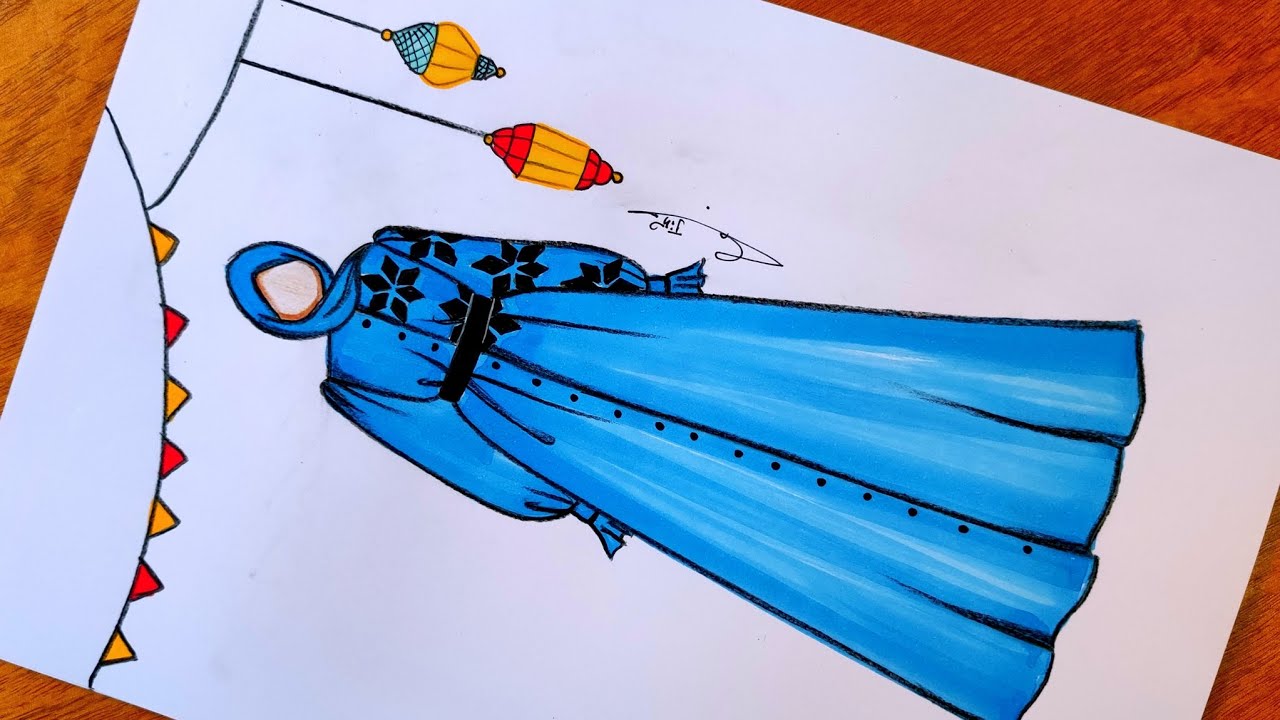 رسم فستان جميل لشهر رمضان 🌙✨سهل جدا بالخطوات | رسم ازياء رمضان | رسم فساتين