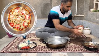 Cooking Campfire Big PIZZA on Sadj Without Oven , The Best Pizza You'll Ever Eat  Country Cooking