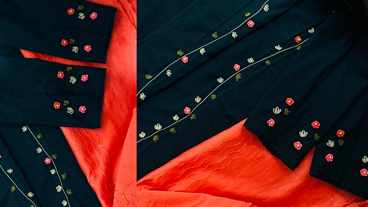 Easy Hand Embroidery Sleeve and Slit Design on Churidar/Kurti |Stitched Kurti Handwork for Beginners