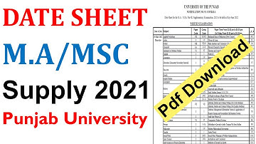 Ma Msc Part 1 & 2 Supply 2021 Date Sheet Announced Download Date SHeet Punjab University Ma Msc Pu