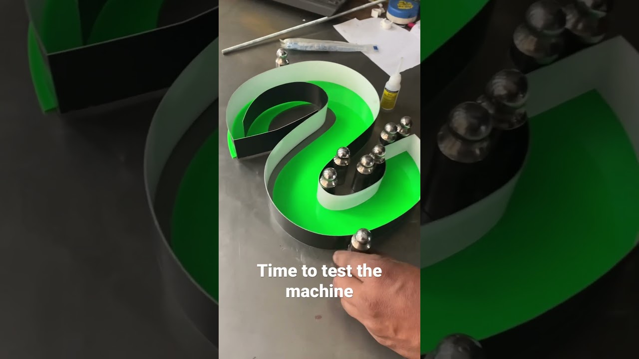 Testing aluminium channel bending machine. 