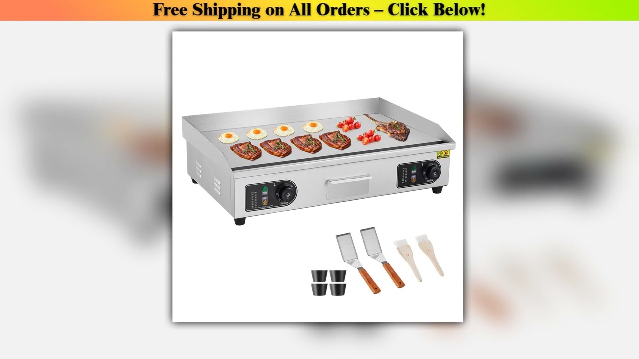 VEVOR 14/18inch Commercial Electric Countertop Flat Top Griddle Stainless Steel Teppanyaki Grill