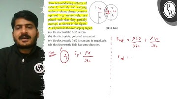 Two non-conducting spheres of radii R_1 and R_2 and carrying uniform volume charge densities +ρ a...