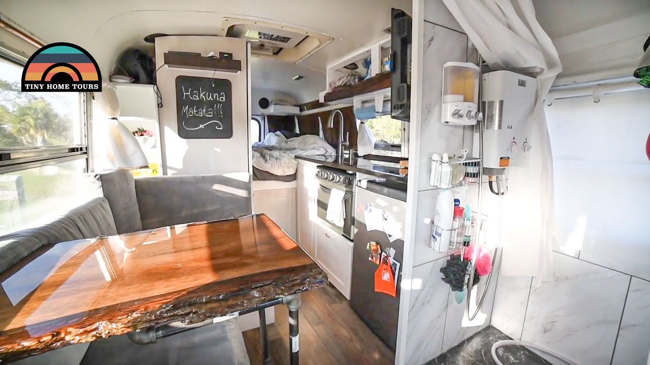 Carpenters DIY Mini School Bus Conversion W/ Shower Full Time Bus