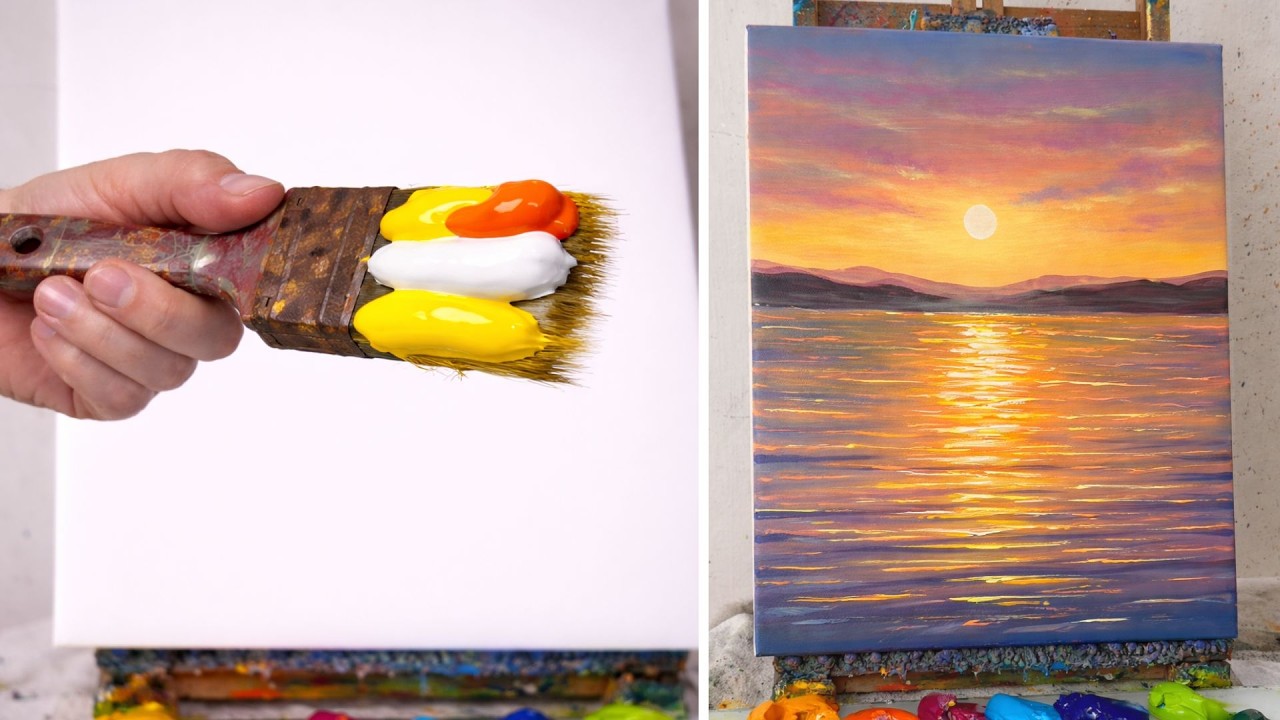 Easy Ocean Sunset Acrylic Painting | Step-by-Step for Beginners #211