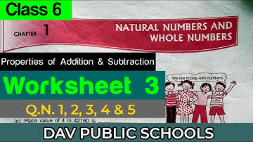 DAV class 6 maths chapter 1 worksheet 3 Q.N. 1, 2, 3, 4 & 5