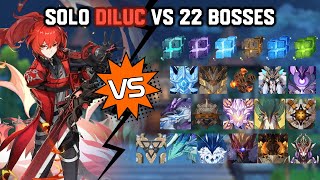 Solo Diluc vs 22 Bosses Without Food Buff | Genshin Impact