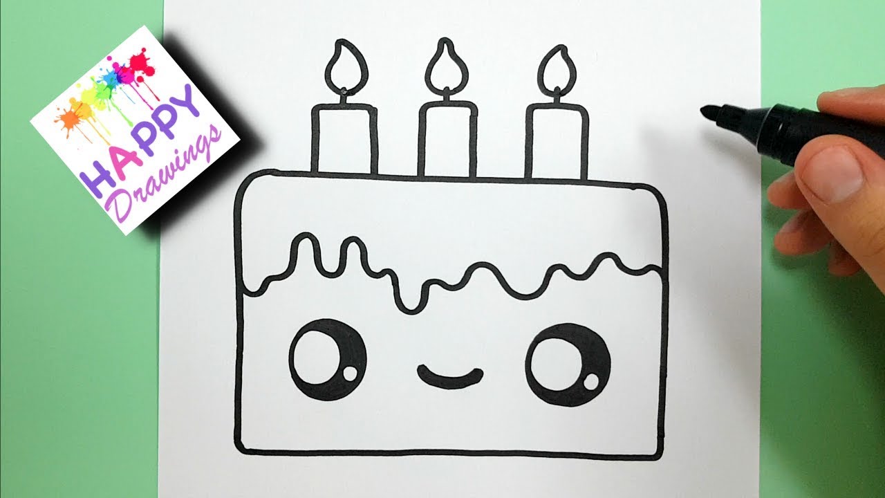 HOW TO DRAW A CUTE BIRTHDAY CAKE EASY - YouTube