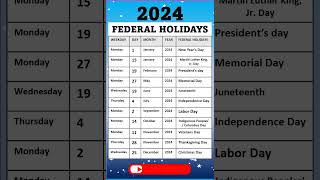 LIST OF FEDERAL HOLIDAYS 2024 IN THE U.S. #share #like #subscribe