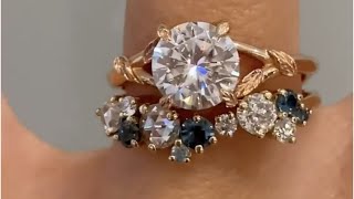 Pembroke & Vesabe - Unique Diamond & Sapphire Sculptural Nature Inspired Bridal Ring Set