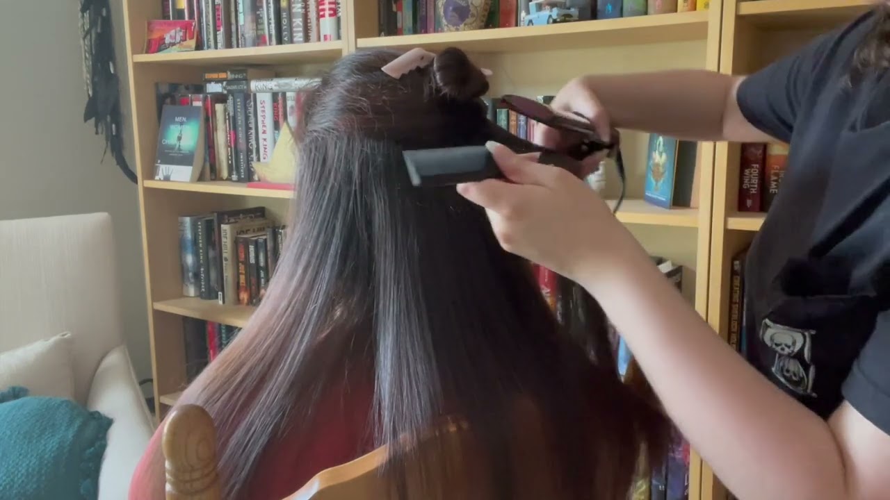 Straightening My Cousin's Hair to Make You Sleepy | Real Person Hair Play ASMR