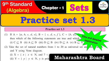 Class 9 | Practice set 1.3 | Chapter 1 Sets | Maths part 1 | Maharashtra State Board