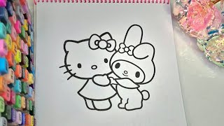 Coloring a Super Cute | ASMR – Kuromi & Hello Kitty Hugging – Relaxing Vibes screenshot 4