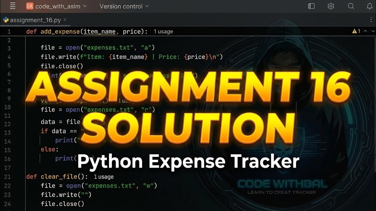 Python Expense Tracker | Assignment 16 Solution (File Handling) - YouTube