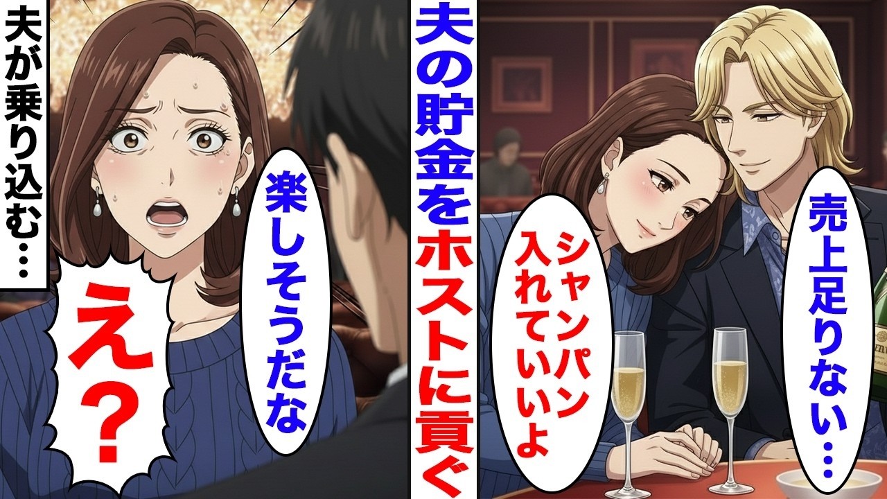 【漫画】ホストにハマって夫の貯金を全額使い込む嫁→夫に節約させ自分は豪遊した結果…【スカッと】【ママスカ】