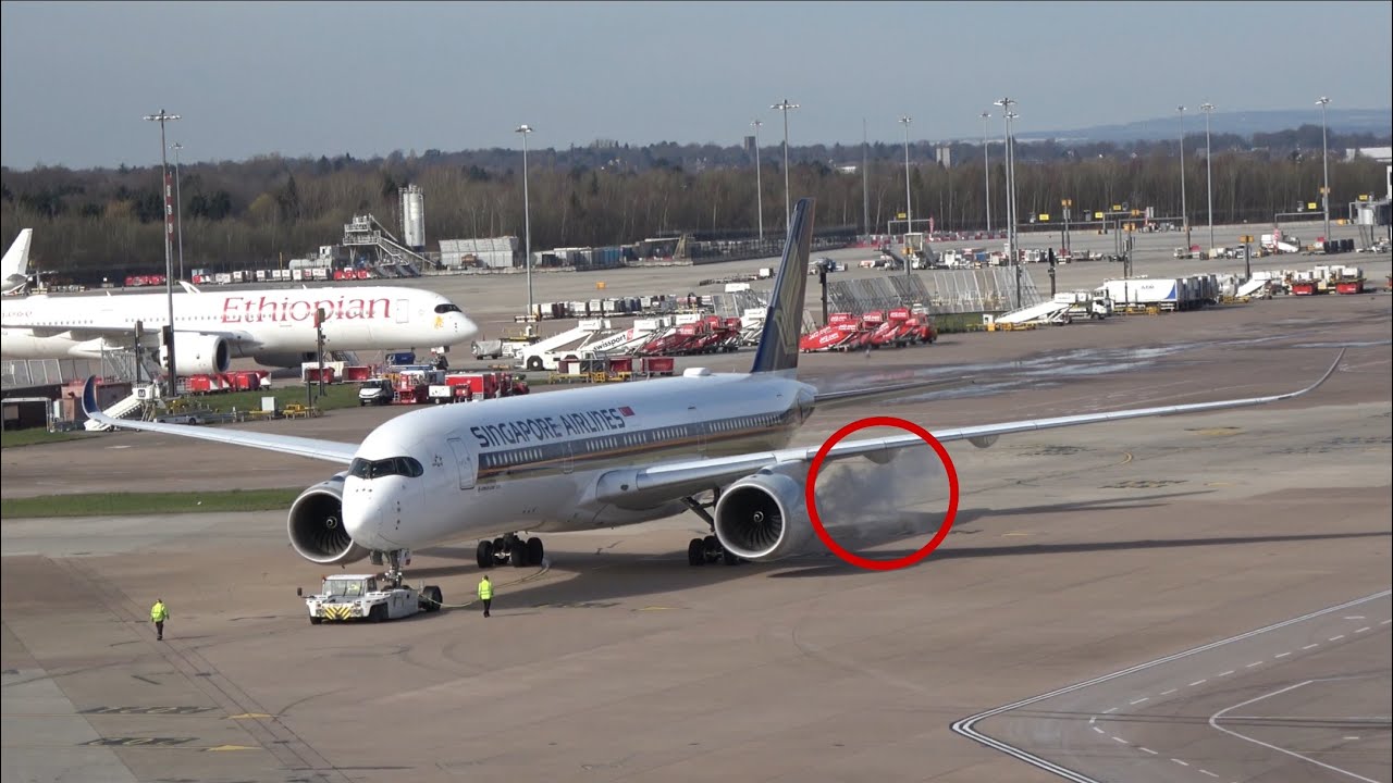 SMOKEY STARTUP! 💨 - SINGAPORE A350-900 PUSHBACK & TAXI AT MANCHESTER AIRPORT - 11/03/23 ✈️