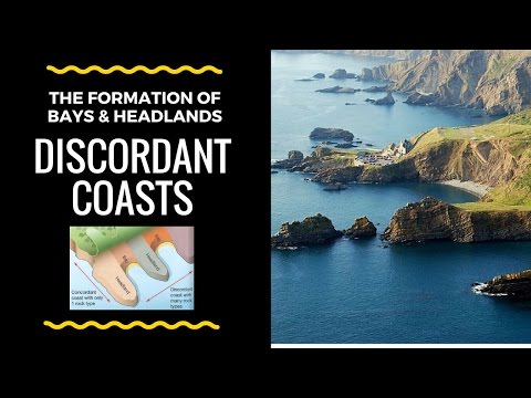 How Headlands & Bays are formed on Discordant Coasts - labelled diagram and explanation