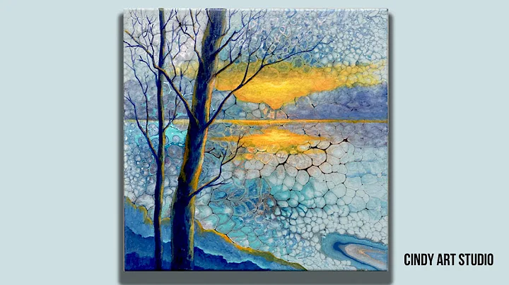"Winter Sunset" Acrylic pearl pour embellished pai...