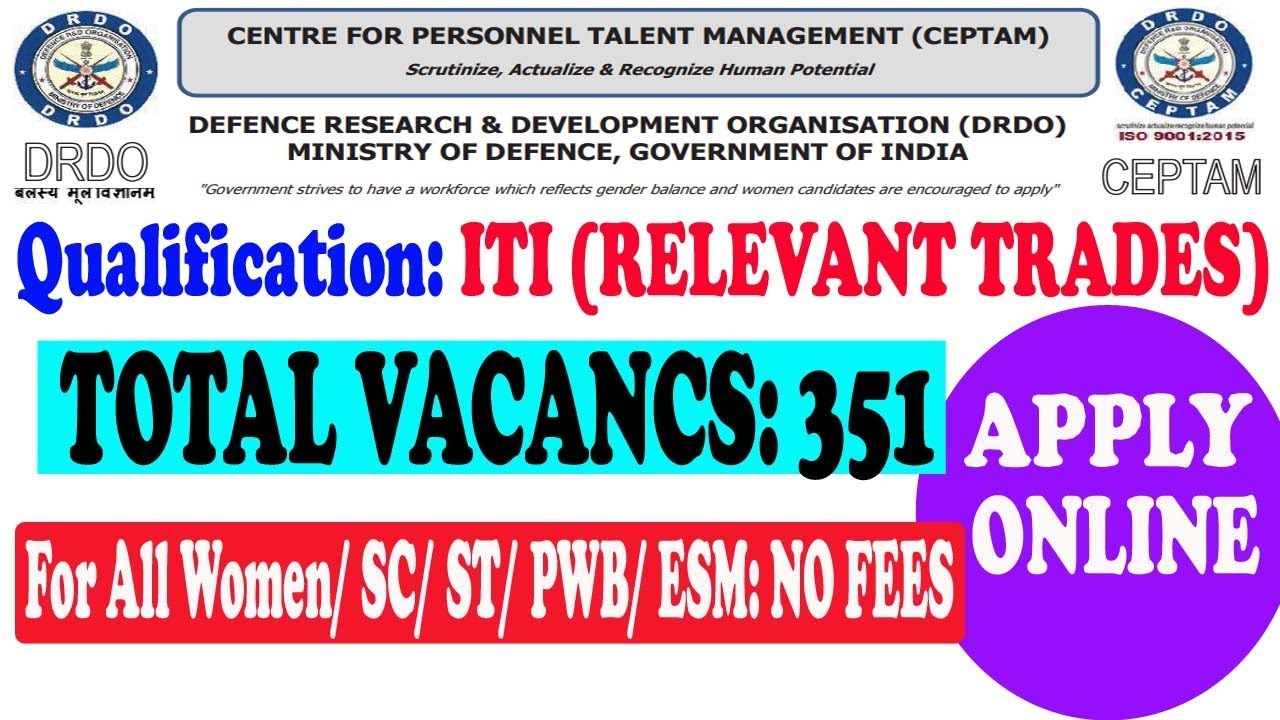 DRDO CEMTAM 09/TECH-A FOR ITI HOLDERS|| 351 POSTS|| DREAMJOB STUDY