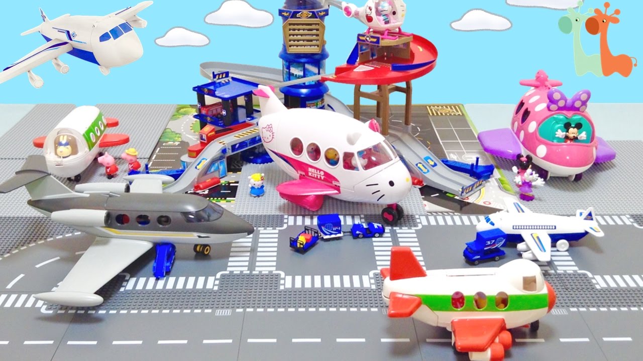 Fast Lane Airport Playset and Hello Kitty Jet Plane , Minnie Mouse Polka  Dot Jet