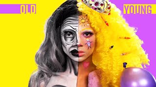 SPLIT-FACE DRAG MAKEUP TRANSFORMATION: YOUNG VS OLD