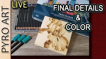 Pyrography: Live Wood burning Final Details & adding Procolour colored pencils to the Iris