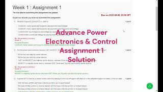 Advance Power Electronics & control Assignment 1 Solution NPTEL