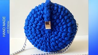 Сумка ракушка крючком из трикотажной пряжи. Сумка ракушка крючком из трикотажной пряжи.