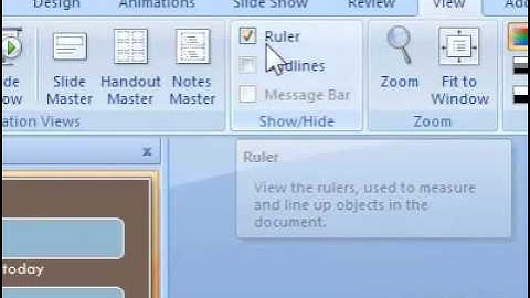 How to display tab and indent settings on the ruler for a slide